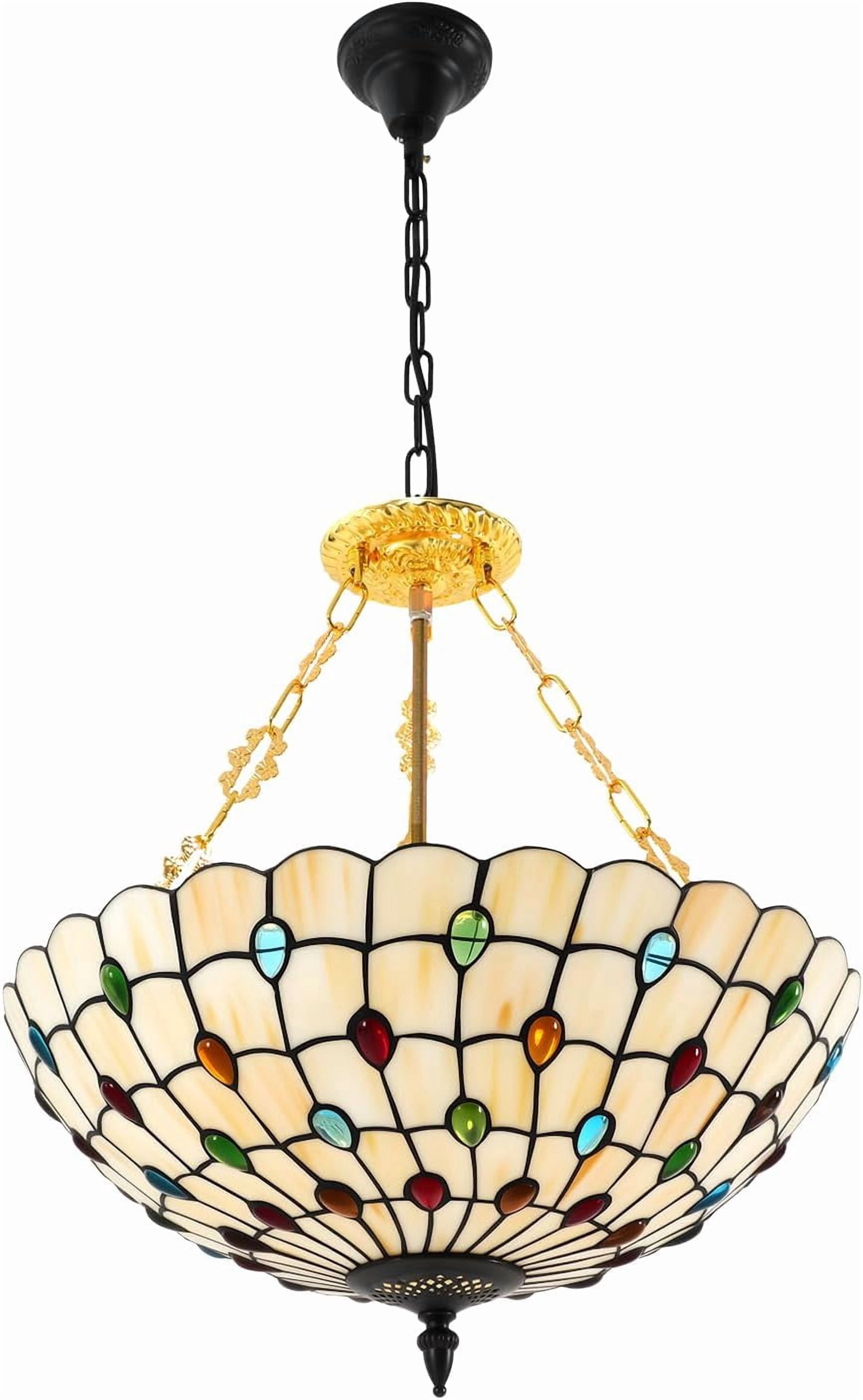 Pendant Light Fixtures, 20.5 inch Wide Stained Glass Inverted Ceiling Pendant Hanging Lamp Antique Style for Dining Living Room Kitchen Island Entryway
