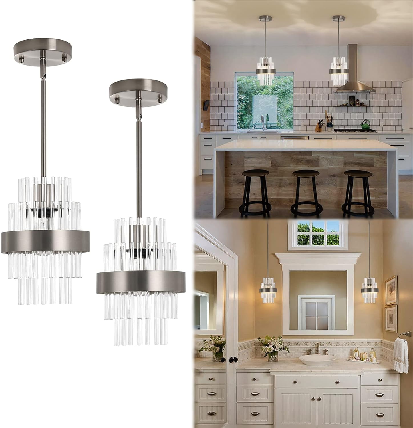 Pendant Light Fixtures, 7inch Modern Glass Pendant Lighting, Brass