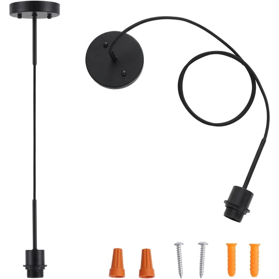 Pendant Light Kit Adjustable Hanging Light, E26 Vintage Lamp Socket DIY Pendant Light Cord, Semi Ceiling Pendant Lighting for Kitchen Island, Dining Room, Bedroom, Black