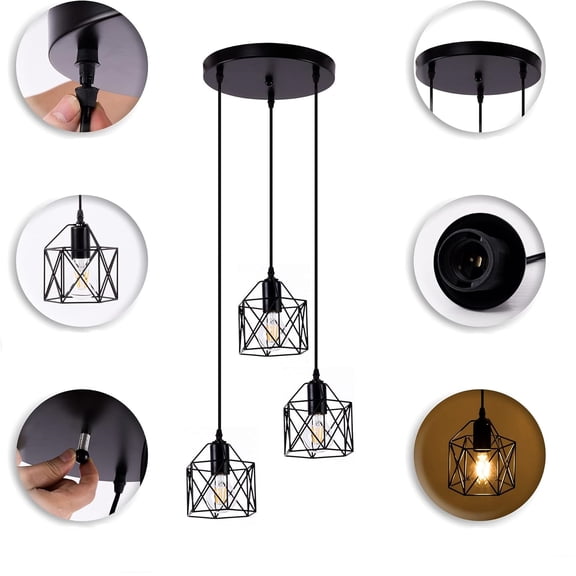 Pendant Light, Metal Hanging Lights Fixture Ceiling Lamp, Dining Room Light for Barn Restaurant Foyer Bar Hallway KitchenBlack Industrial Farmhouse Ceiling Lamp