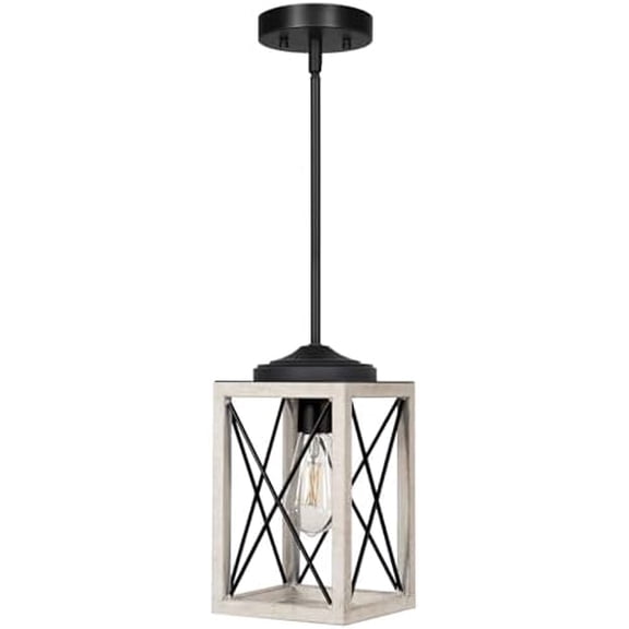 Pendant Light, Metal Pendant Light Fixtures with Wooden Grain Finish, 48" Adjustable Pipes for Flat and Slop Ceiling, Hanging Ceiling Lamp for Kitchen, Living Room, Bedroom, E26 Base