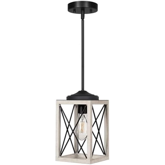 Pendant Light, Metal Pendant Light Fixtures with Wooden Grain Finish, 48" Adjustable Pipes for Flat and Slop Ceiling, Hanging Ceiling Lamp for Kitchen, Living Room, Bedroom, E26 Base