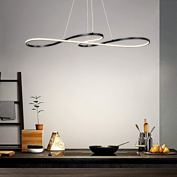 Pendant Light Modern Dimmable Chandelier Musical Note Black Contemporary Wave Hanging Lighting Fixture for Bedroom Kitchen Island Dining Room Living Room