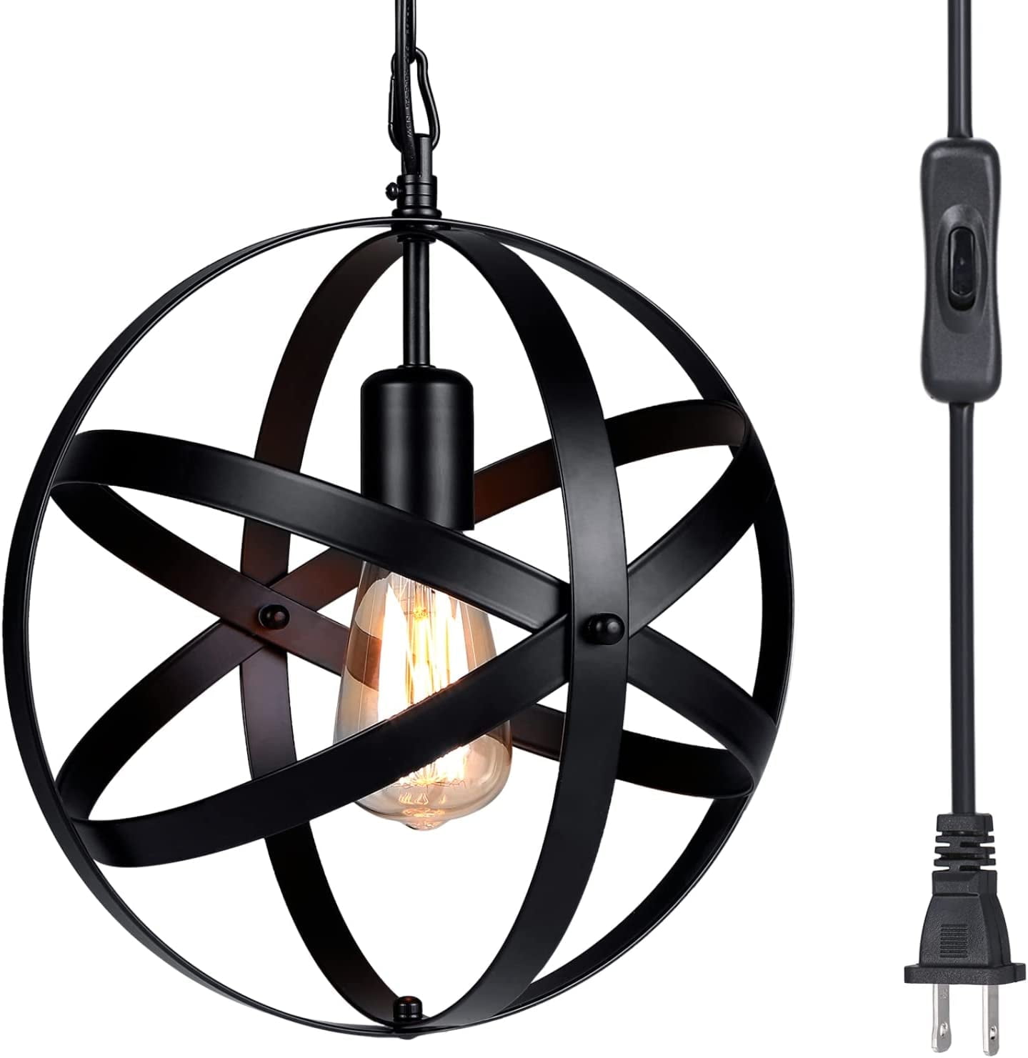 Pendant Light, Plug in Chandelier, Hanging Lights with Plug in Cord, Rustic Metal Chandelier Light Fixture for Kitchen Dining Room Farmhouse