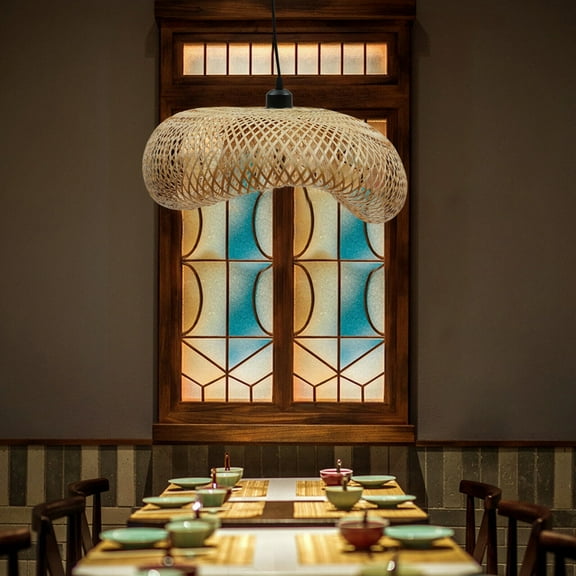 Pendant Light Wall Plug in Rattan Woven Vintage Hanging Ceiling Lamp for Living Rooms, Dining Room