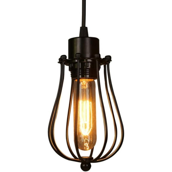 Pendant Light Wire Cage Industrial Wall Sconce Wall Light Fixture 1 Light Hanging Light, for Kitchen Living Room Bedroom Garage Porch,Industrial Edison Vintage Style, Black