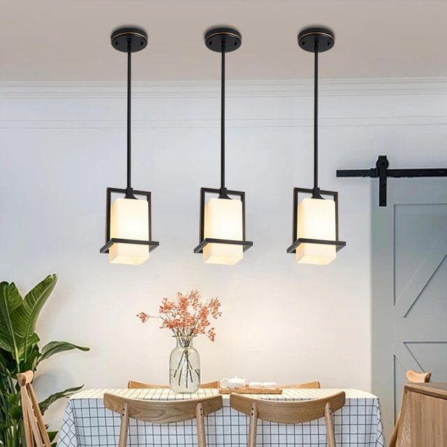 Pendant Light with Milky Glass Shade, 1Light Black Industrial Pendant