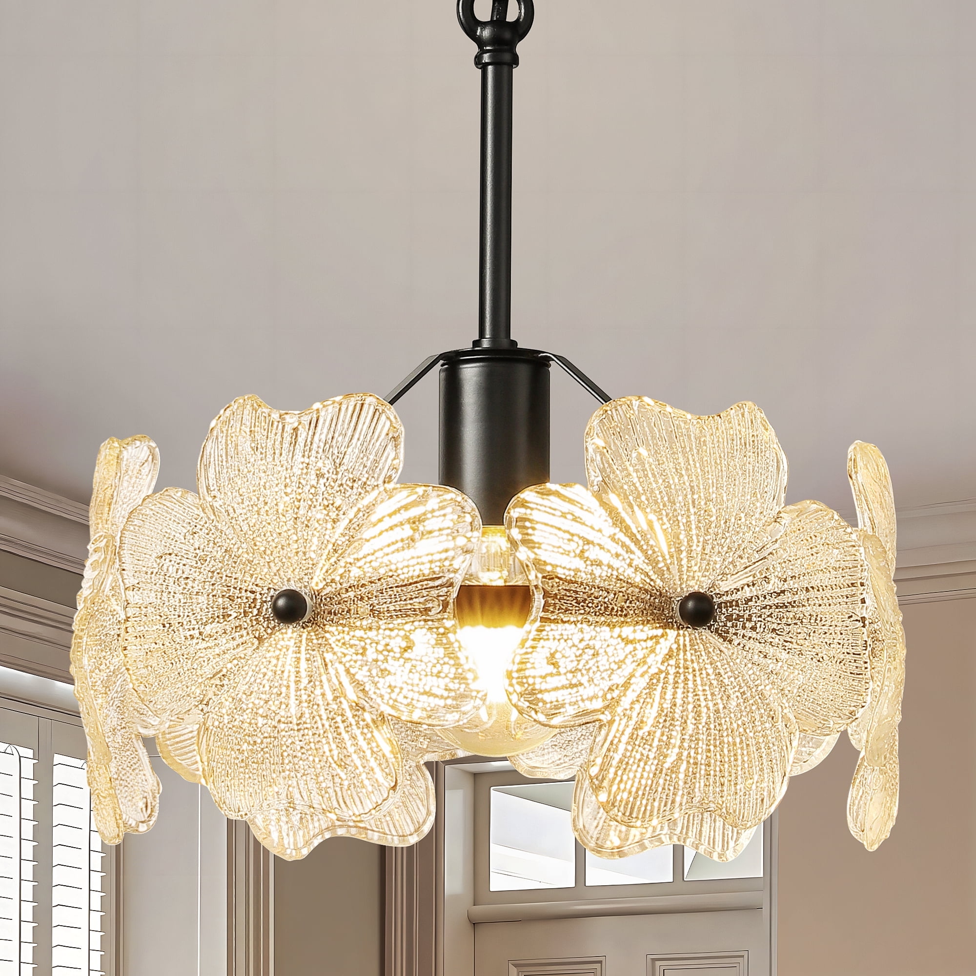 Pendant Light with Petal Glass Lampshade Modern Minimalist Pendant Light Fixture Hanging Island Light for Dining Room Living Room Hallway
