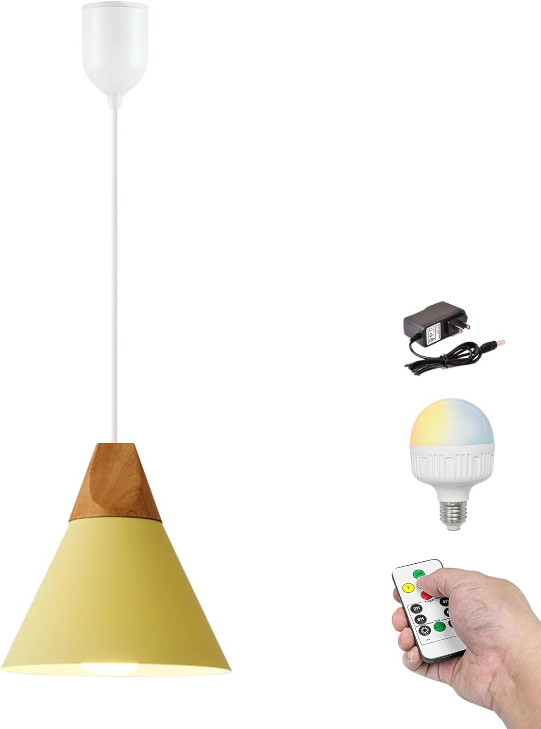Pendant Light with Remote, Timer, Dimmable, 1Light Rechargeable