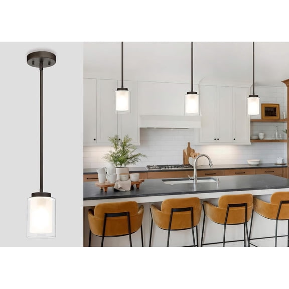 Pendant Lighting Modern 1 Light Mini Pendant Light with Dual Glass in Dark Bronze, Adjustable Hanging Ceiling Light for Kitchen & Living Room XB-P1195-DB