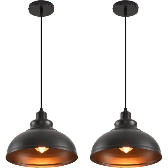 Pendant Lighting Vintage Industrial Fixtures, Farmhouse Pendant Lamp, Hanging Light Fixtures with Metal Shade (Black Inside), Industrial Black Pendant Lights for Hallway Kitchen Island Dining Room