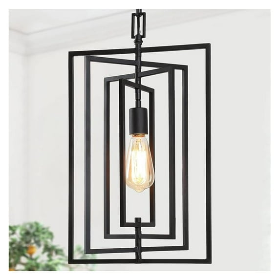 Pendant Lighting for Kitchen Island, Black Chandelier for Foyer with Adjustable Framework, W12 x H20.5''