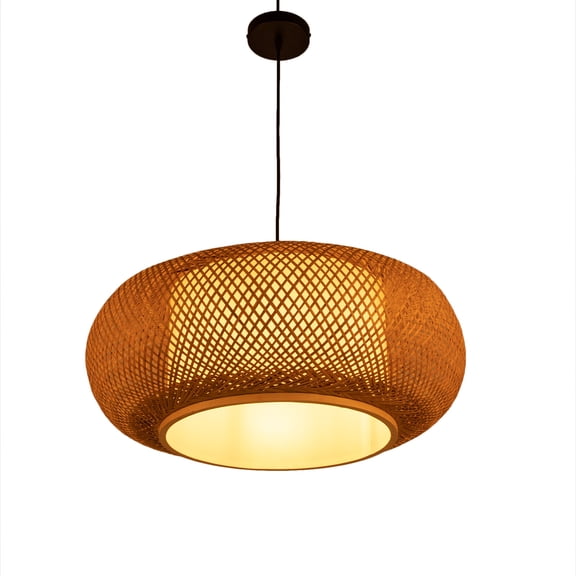 Pendant Lights, Bamboo Wicker Chandelier, Rattan Pendant Lamp, 60cm, 110V-220V Wide Voltage, Handwoven Bamboo, Black Hanging Cord, Decor Light for Living Room, Dining, Kitchen, Cafe, Bedroom