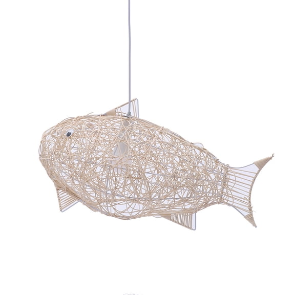 Pendant Lights, Chandelier, Fish-Shaped Rattan Weaving Lamp, 62x32cm, E26 Base, 110V Included Bulb, Handcrafted Eco-Friendly, Warm 2700K Lighting, Impact Resistant, Artistic Natural Modern Decor