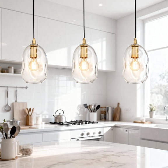Pendant Lights Kitchen Island Adjustable Organic Modern Gold Ceiling Hanging Light Fixtures for Bar, Counter, Porch, , Over Sink Dining Room,Table 8.5'' Height - Transparent