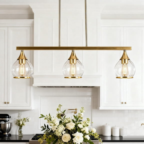 Pendant Lights Kitchen Island, Gold Adjustable Hanging Lights With Glass Shade