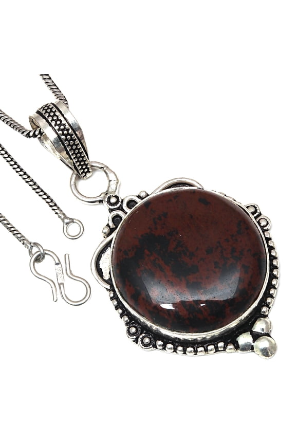 Pendant Mahogany Obsidian Gemstone Valentine'Day Gift Silver Jewelry 2.25"
