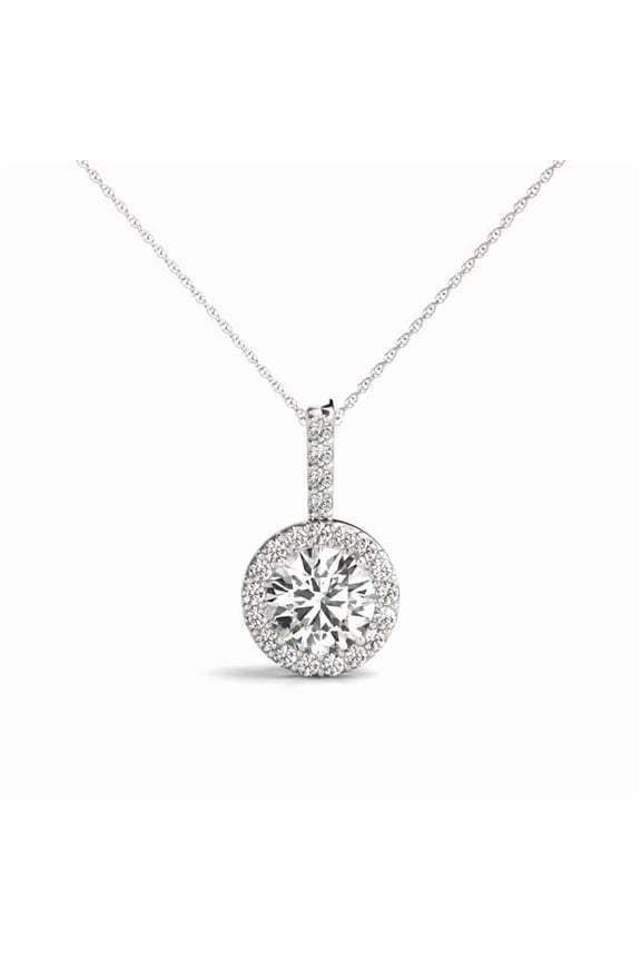 Pendant Necklace 1/4 Carat FG/VVS1 Halo Diamond With 18" Box Chain Women Jewelry 14K Gold