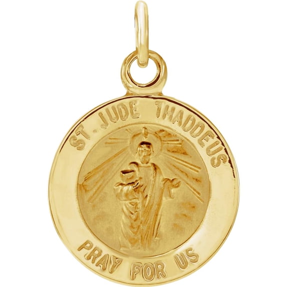 Necklace 14k Yellow Gold 12mm Polished Round St. Jude Thaddeus Medal Pendant for Women - .8 Grams