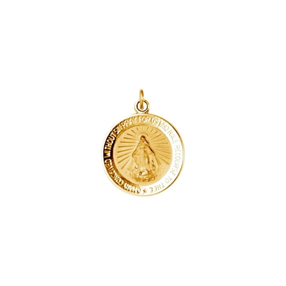 Necklace 14k Yellow Gold 15mm Polished Round Immaculate Conception Medal Pendant for Women