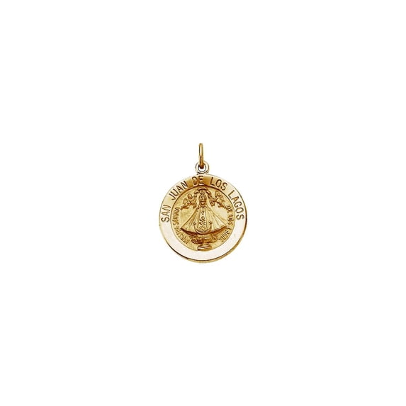 Necklace 14k Yellow Gold 15mm Polished Round San Juan Of Los Lagos Medal Pendant for Women