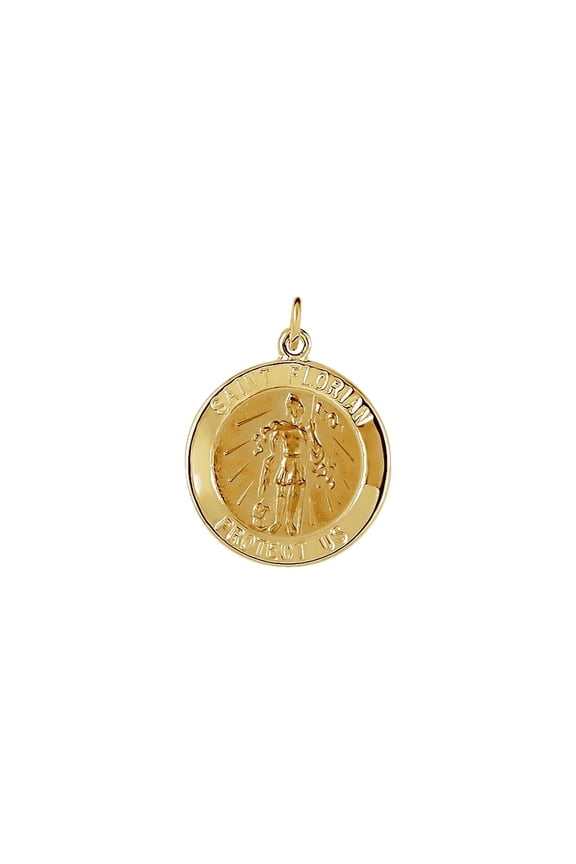 Necklace 14k Yellow Gold 15mm Polished Round St. Florian Medal Pendant for Women - 1.3 Grams