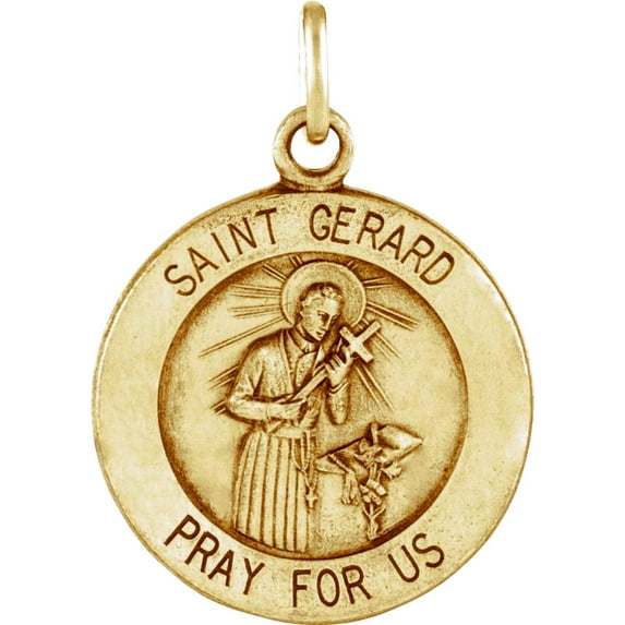 Necklace 14k Yellow Gold 15mm Polished Round St. Gerard Medal Pendant for Women - 1.5 Grams