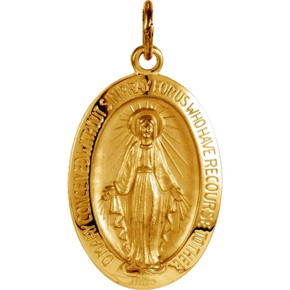 Necklace 14k Yellow Gold 19x14mm Polished Oval Immaculate Conception Medal Pendant for Women