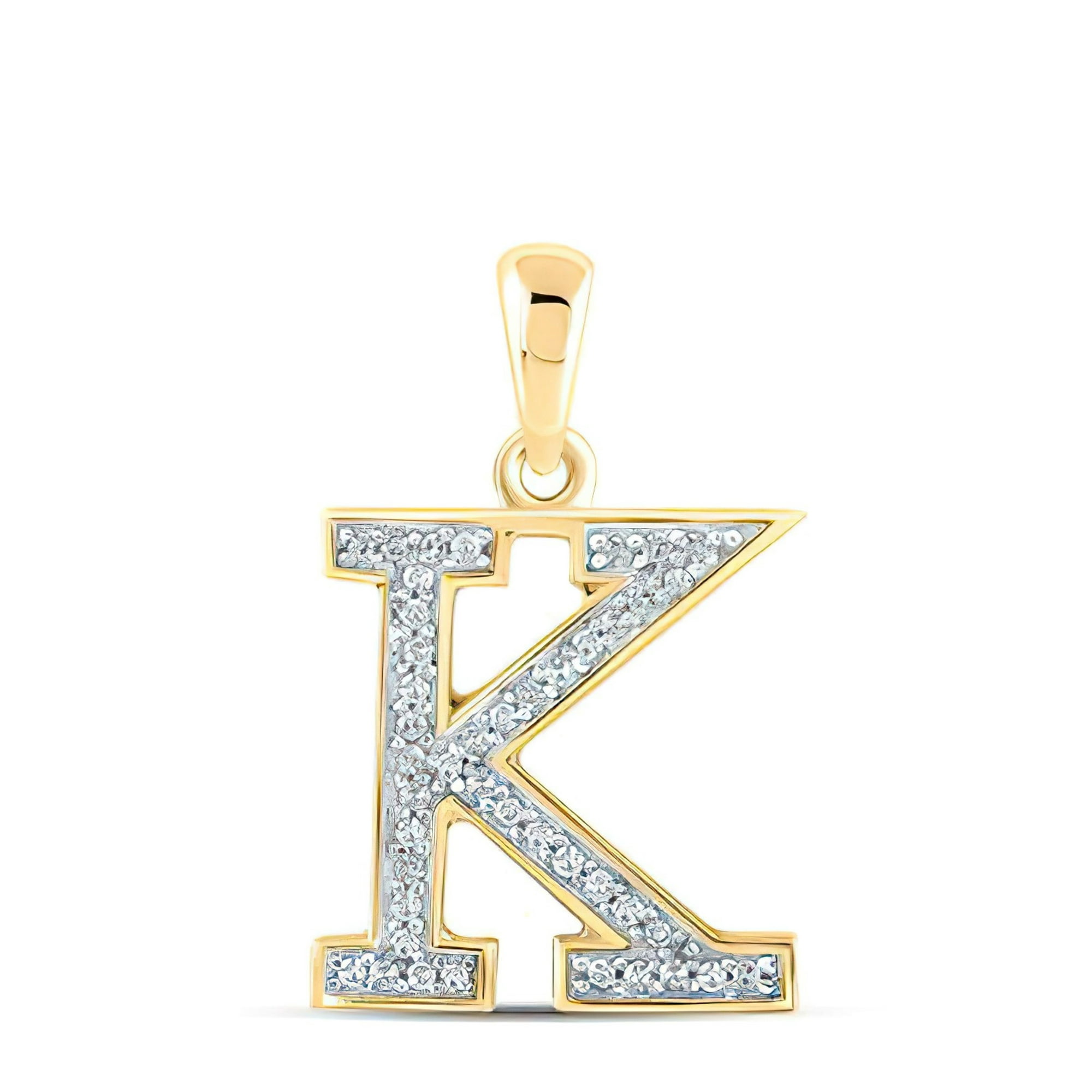 Cubic Zirconia M Initial with Tilted Crown Necklace Charm in 10K