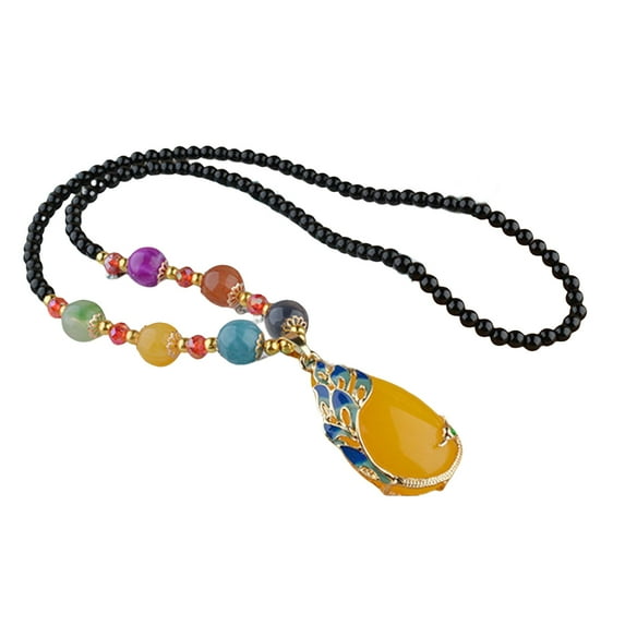 Pendant Necklace Ethnic Style Handmade Retro Bead Pendant Water Droplets Necklace Women Accessories