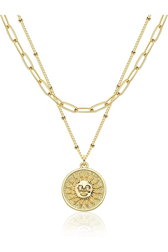 Pendant Necklace Gold Choker Layered Coin Open Karma Circle Full New Crescent Moon 14K Gold Plated Dainty Simple Moon Phase Jewelry For Women Gift[o1231]