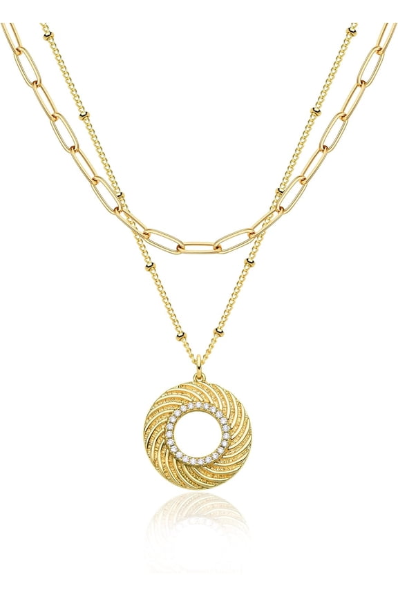 Pendant Necklace Gold Choker Layered Coin Open Karma Circle Full New Crescent Moon 14K Gold Plated Dainty Simple Moon Phase Jewelry For Women Gift[o1235]