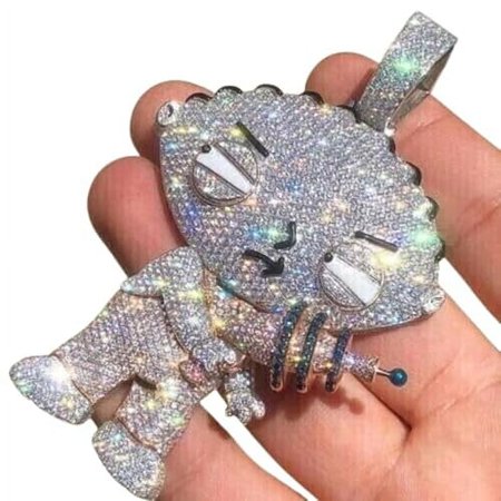 Pendant Necklace – Moissanite Diamond Cartoon Pendant – Lucky Style Griffin Cartoon Studded Hip Hop Rapper Pendant – 14K Gold Plated Handmade Custom Diamond Pendant – Gift For Him