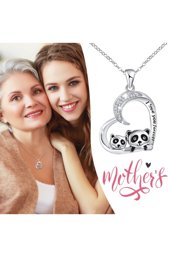 Pendant Necklace for Women Cute Animal Heart Necklace for Women I Love You Forever Mother and Daughter Panda Necklace Silver Panda Rhinestone Necklace