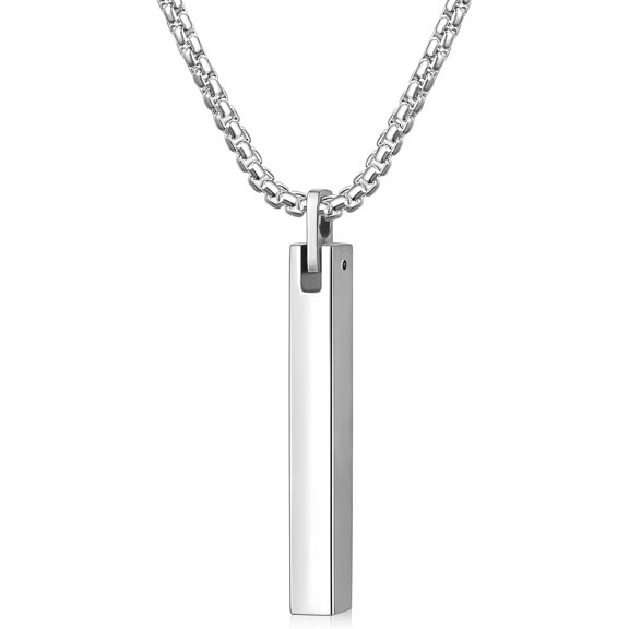 Pendant Necklace for Men, Silver Tone/Gold Plated/Black Mens Penddant Necklaces with 2.5 mm Box Chain, Stainless Steel Bar Chain, 18-28 Inches