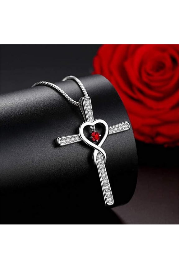 Pendant Necklace for Women Fashion Cross Religious Belief Inlaid Zircon Pendant Necklace, Love Heart Shaped Necklace Jewelry