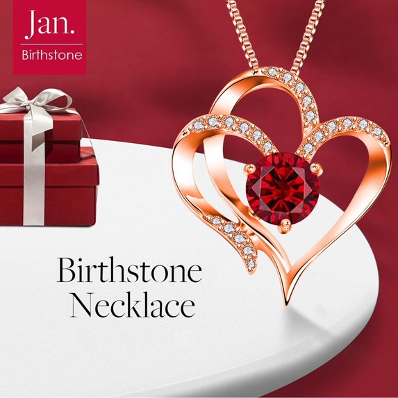 Pendant Necklace for Women Female Twelve Months Heart Shape Letters Pendant Silver Love Zircon Necklace Heart to Heart Birthstone Pendant Necklace