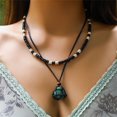 thumbnail image 1 of Pendant Necklace for Women Heart Long Pendant Necklace Beaded Neckchain for New Women Versatile Butterfly Wooden Beads Vintage Turquoise Necklace, 1 of 17
