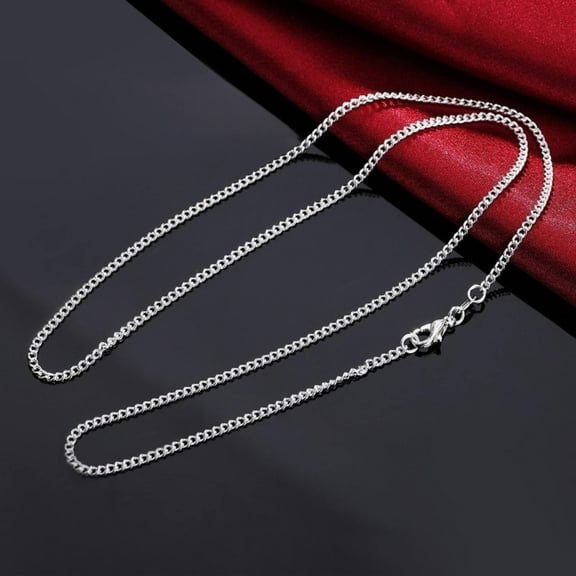 Pendant Necklace for Women Solid 925 O Shape Silver 2Mm 8 Side Diamond Cut Cable Chain Necklace