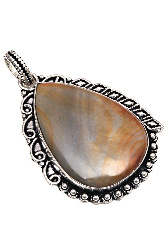 Pendant Polygram Jasper Gemstone Necklace, 2.5", Silver Jewelry