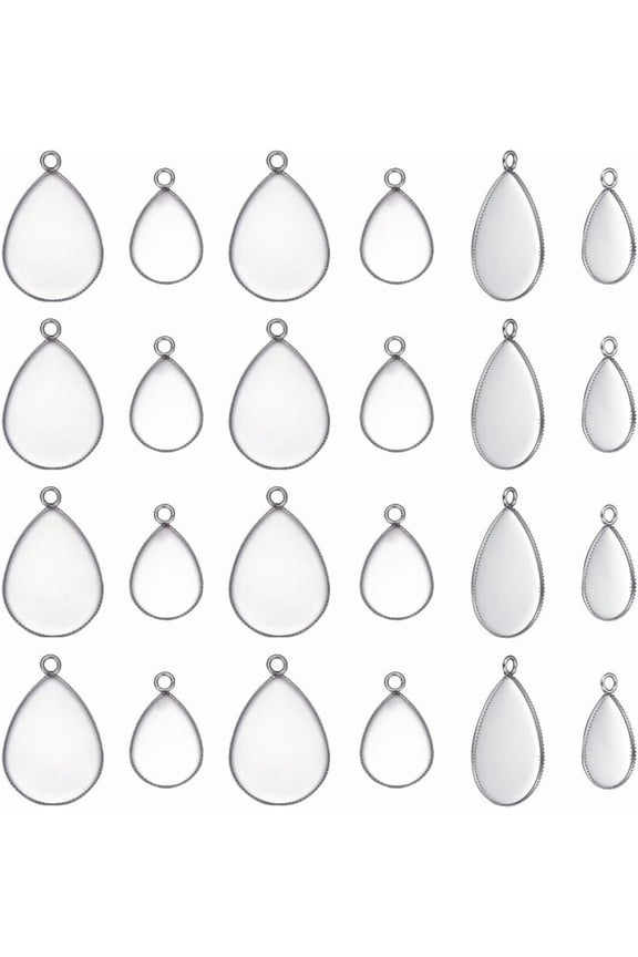 Pendant Trays - Teardrop Oval Shapes Blank Bezel Trays Base Pendant Settings for DIY Earrings Necklace Jewelry Silver