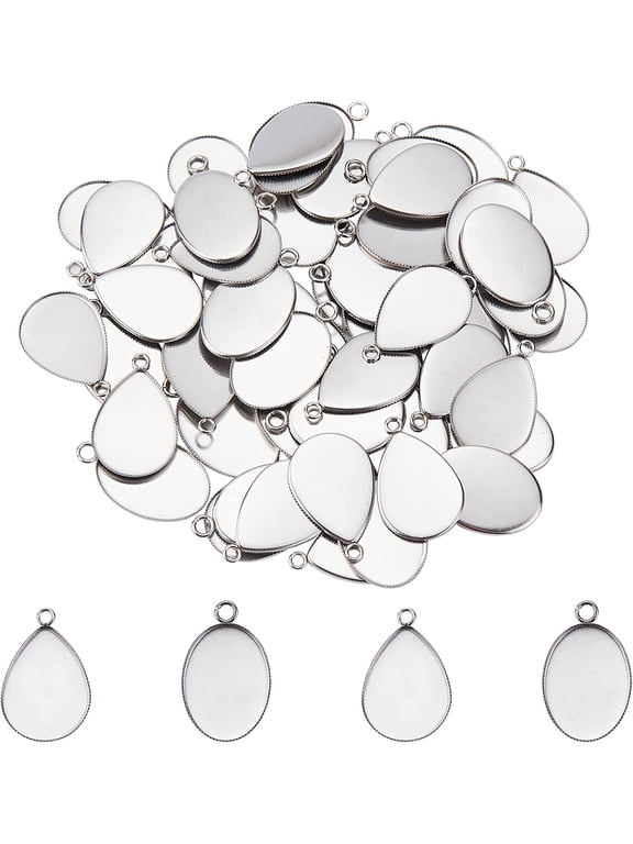 Pendant Trays - Teardrop & Oval Shapes Blank Bezel Trays Base Pendant Settings for DIY Earrings & Necklace Jewelry Stainless Steel Color