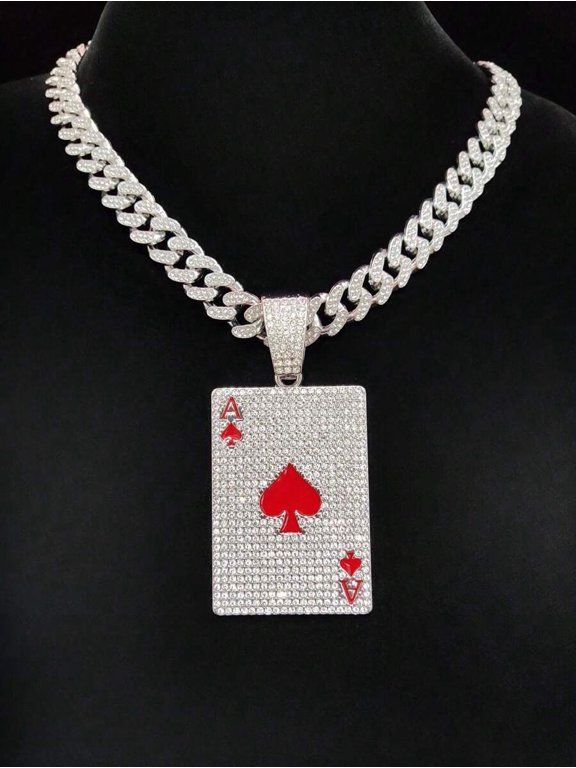Pendant With Thick Chain Poker Ace Pendant With Thick Cubic Zirconia Chain
