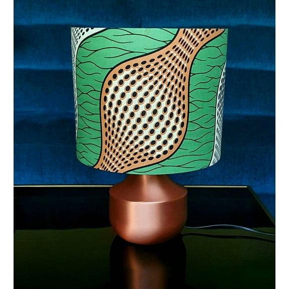 Pendant lampshade, handmade drum lampshade, ceiling or lamp base African wax print lampshade - all sizes - Sea Moss