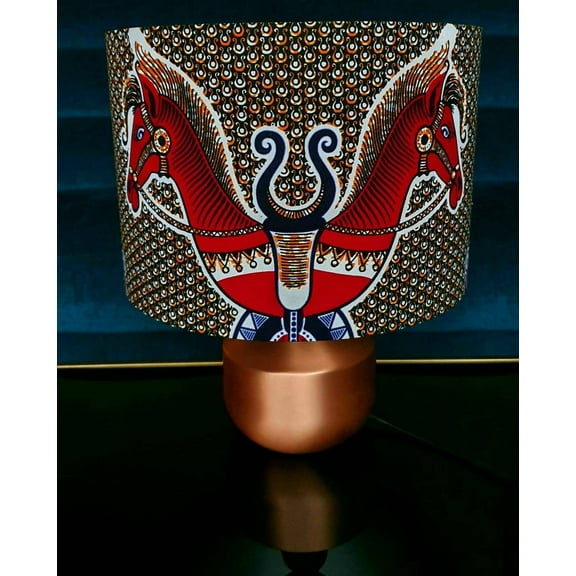 Pendant lampshade, home decor gift ideas, handmade drum lampshade, ceiling or lamp base African wax print lampshade - Twin Horses