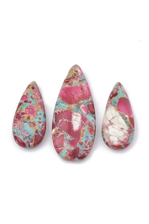 Pendants Turquoise and Regalite/Imperial Jasper/Sea Sediment Jasper Impression Jasper Dyed teardrop Hot Pink