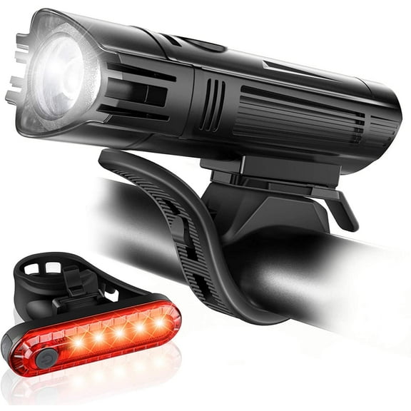 Bike Light Set Headlight, Tail Rear Light 1500 LM, Rechargeable Ultra Bright LED Night Cycling Accessories (2 Pack)
