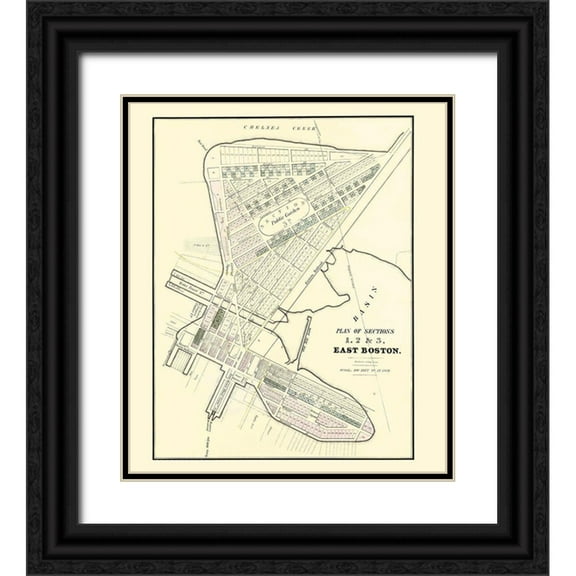 Pendleton 12x13 Black Ornate Wood Framed with Double Matting Museum Art Print Titled - East Boston Massachusetts - Pendleton 1834