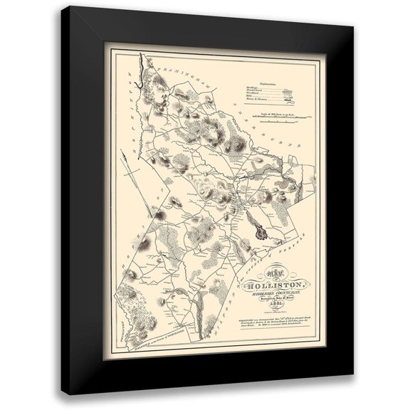 Pendleton 14x18 Black Modern Framed Museum Art Print Titled - Holliston Massachusetts - Pendleton 1831