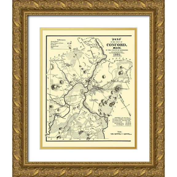 Pendleton 15x18 Gold Ornate Wood Framed with Double Matting Museum Art Print Titled - Concord Massachusetts - Pendleton 1830